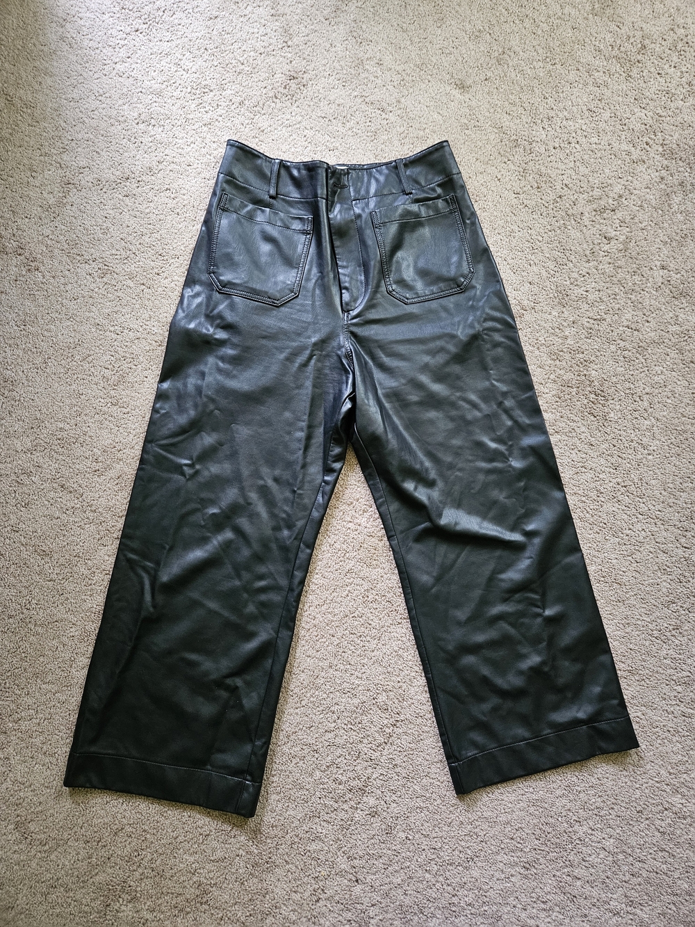 Maeve Black Faux Leather Wide-Leg Pants - Size 31